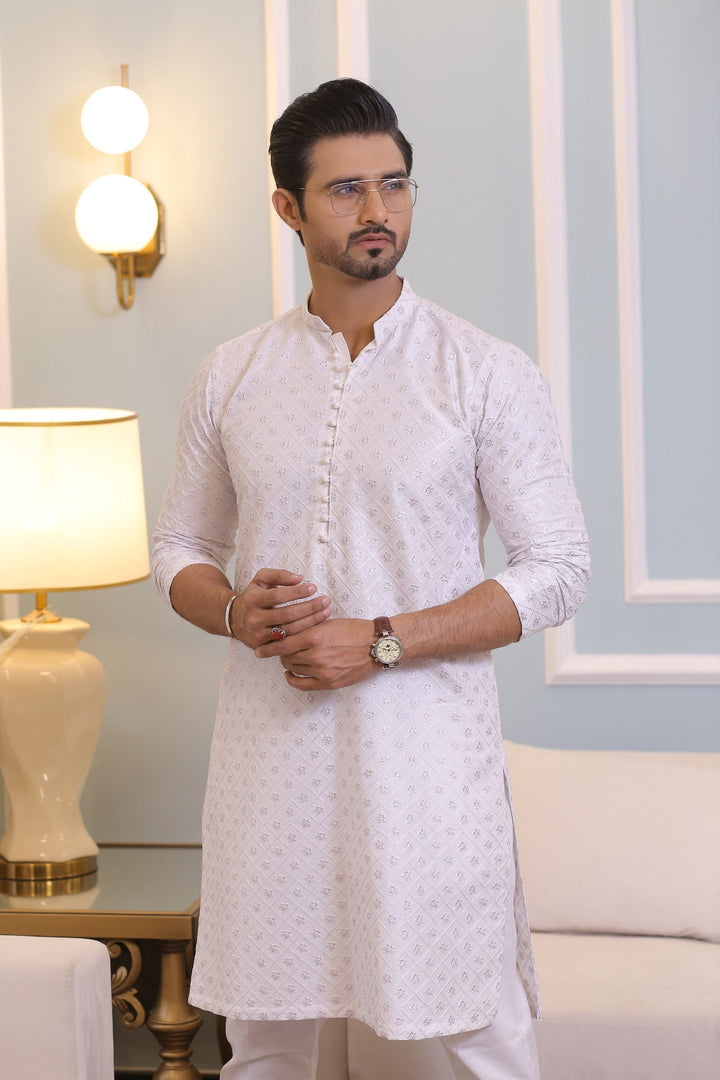 CK 708 White Chikankari Kurta Pajama Edge Republic