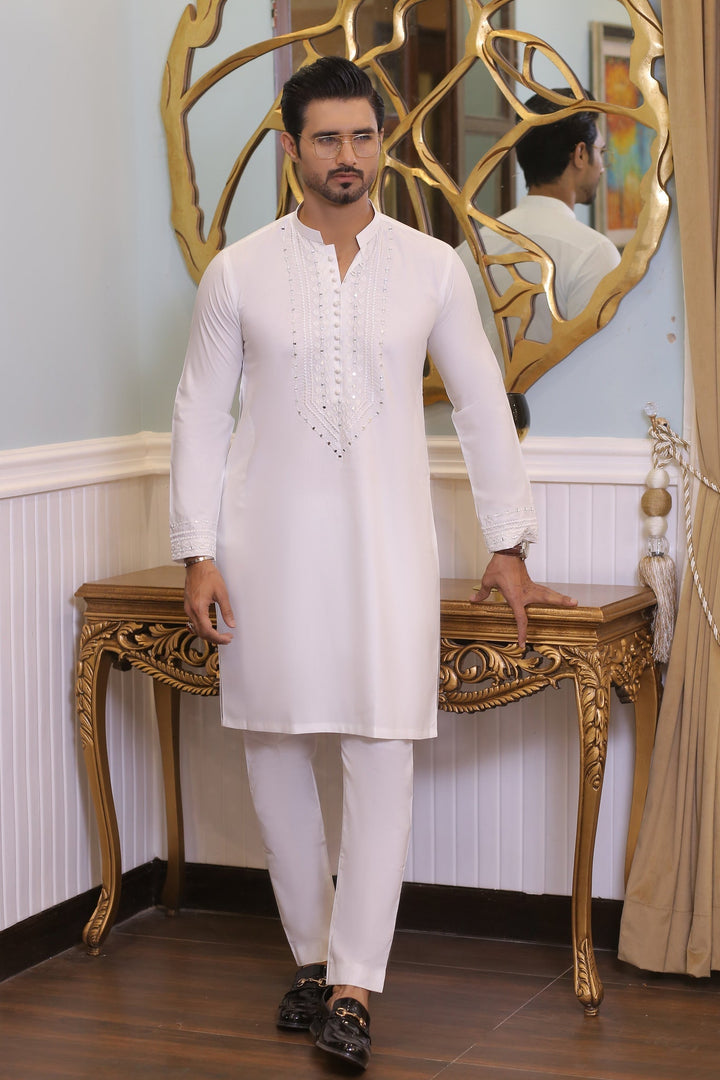 MR 63 White Mirror Work Kurta Pajama Edge Republic