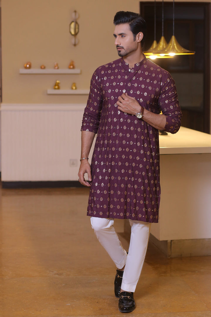 MR 64 Purple Mirror Work Kurta Pajama Edge Republic