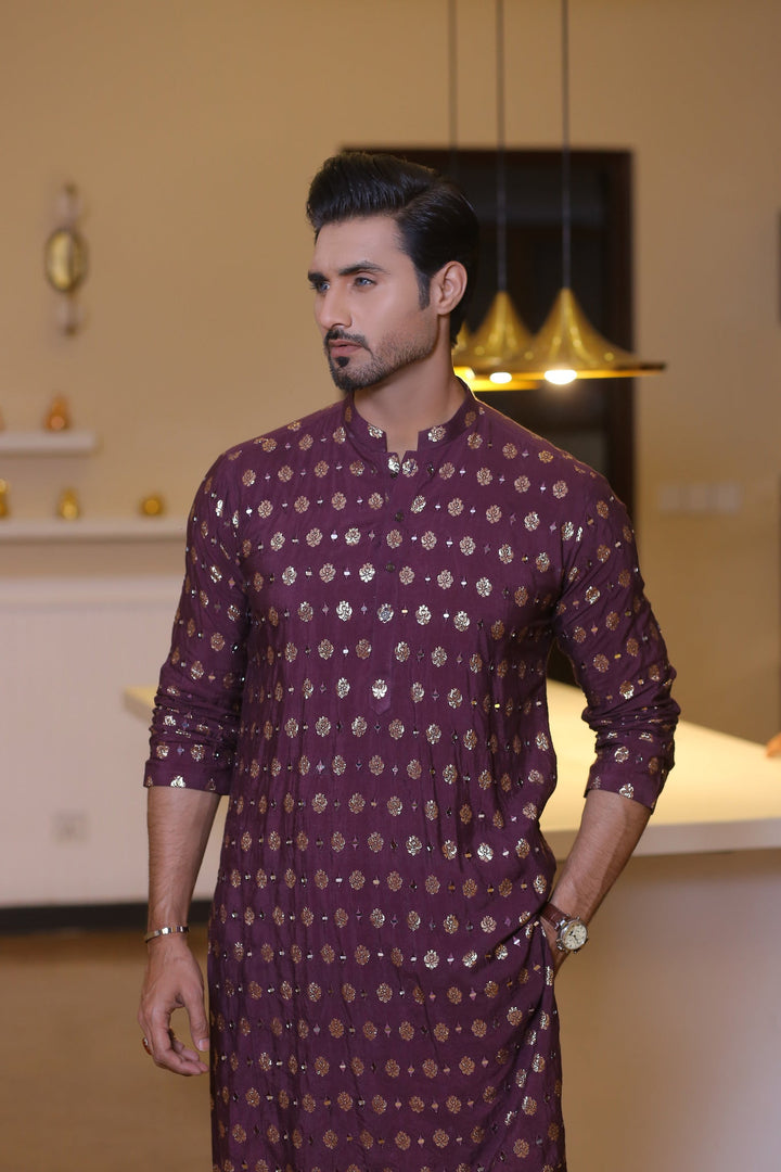 MR 64 Purple Mirror Work Kurta Pajama Edge Republic