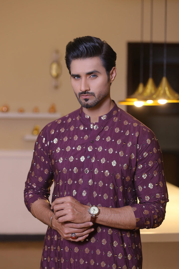 MR 64 Purple Mirror Work Kurta Pajama Edge Republic