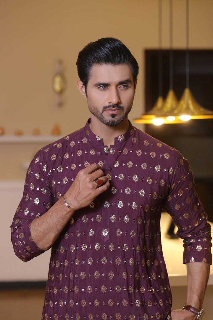 MR 64 Purple Mirror Work Kurta Pajama Edge Republic