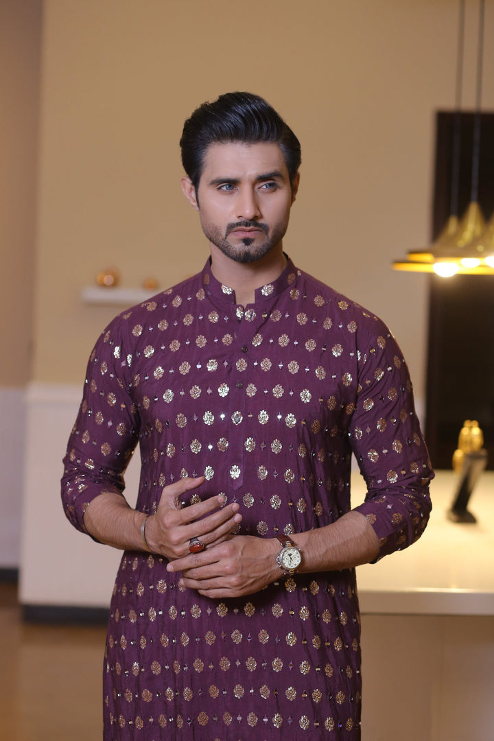 MR 64 Purple Mirror Work Kurta Pajama Edge Republic