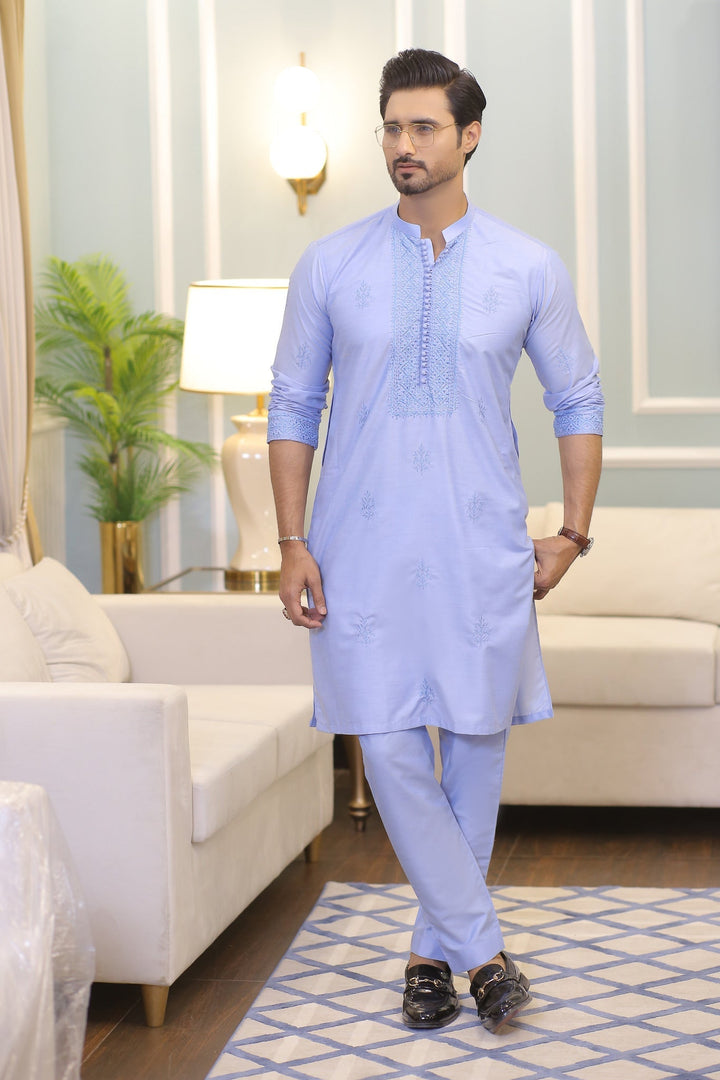 CK 709 Sky Blue Chikankari Kurta For Men Edge Republic