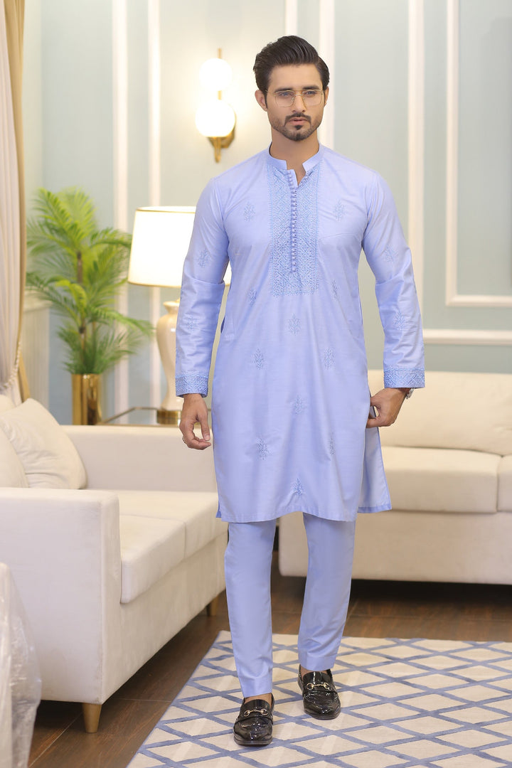 CK 709 Sky Blue Chikankari Kurta For Men Edge Republic
