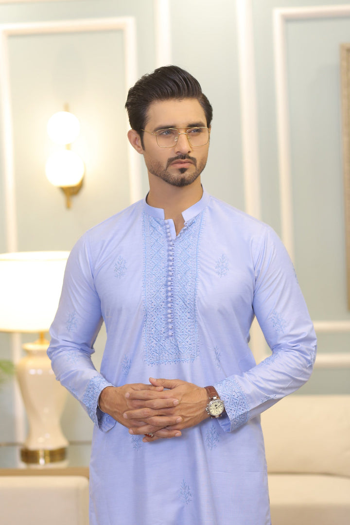 CK 709 Sky Blue Chikankari Kurta For Men Edge Republic