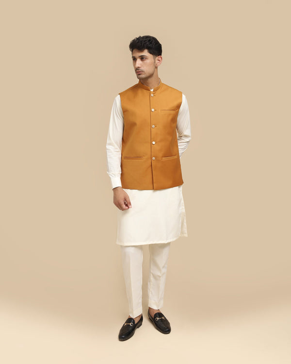 Bosky Kurta Trouser with Camel Suiting Waistcoat - Straight Cut - Men