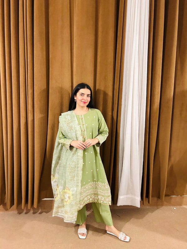 PISTA – Embroidered 3 Piece Cotton Suit by AttirePret