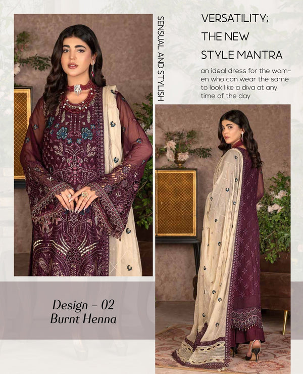 JJ EMBELLISH Luxury Chiffon Collection Vol-06 Design - 02 Burnt Henna Janique Pk