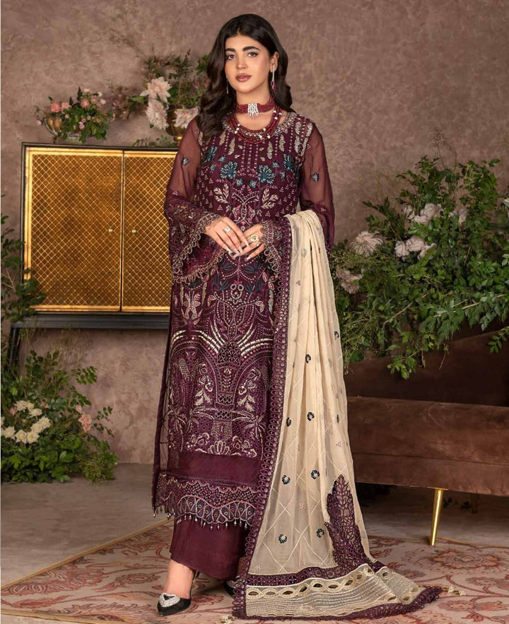 JJ EMBELLISH Luxury Chiffon Collection Vol-06 Design - 02 Burnt Henna Janique Pk