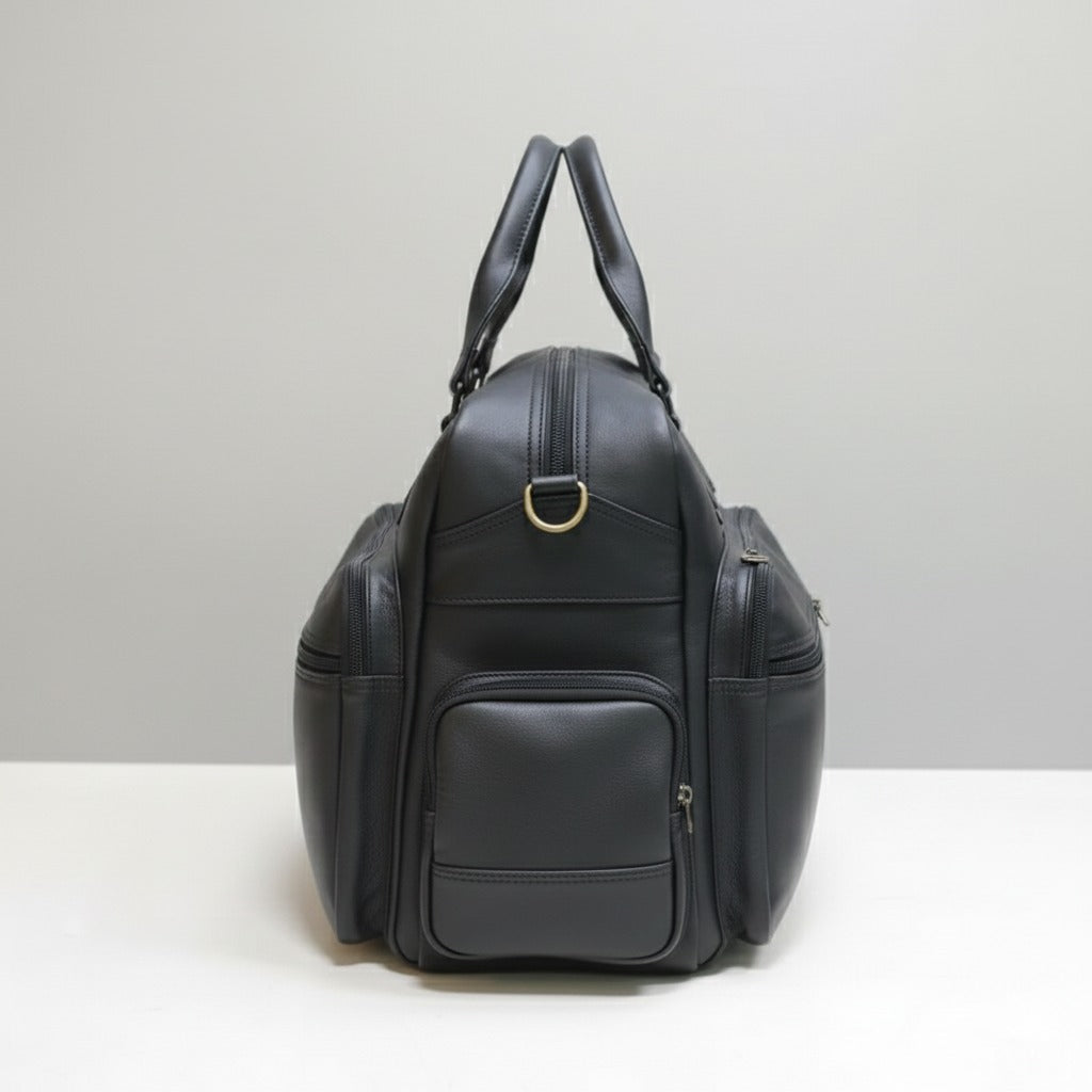Jet Black Cow Leather Travel Bag
