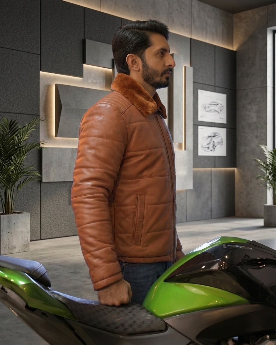Leather Puffer Jacket Classic Sf11 (ionic brown)