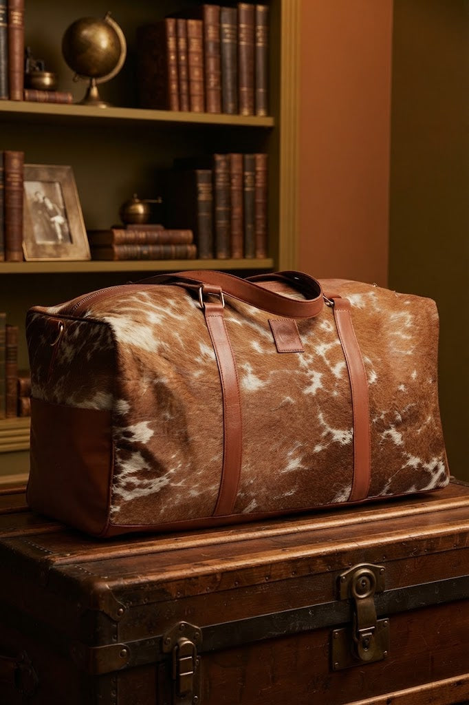 Pinto Hair-On Leather Duffle Bag – Genuine Cowhide Travel Bag