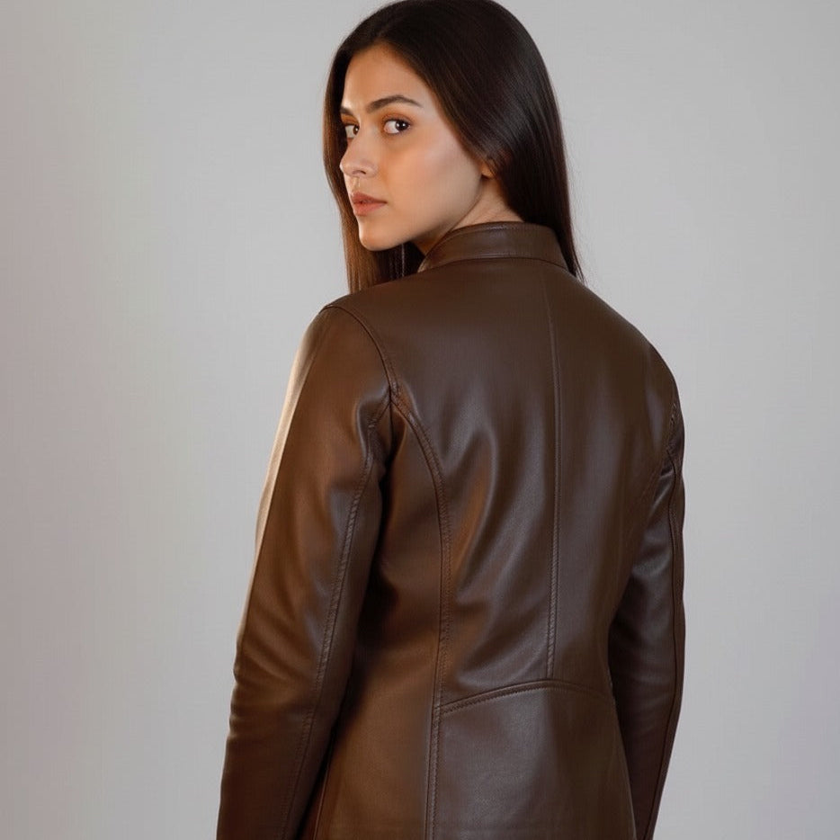 Plain Brown Cow Leather Ladies Jacket
