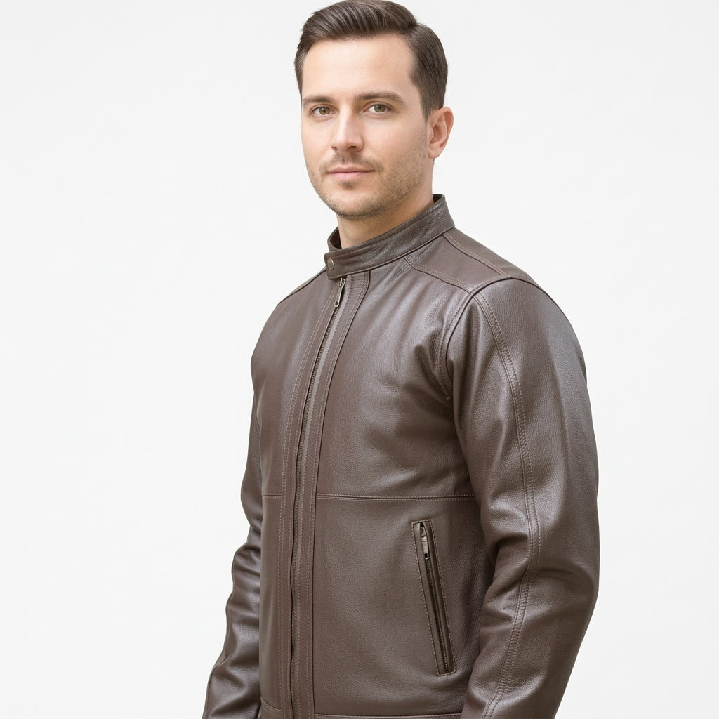 Plain Leather Dark Brown Jacket