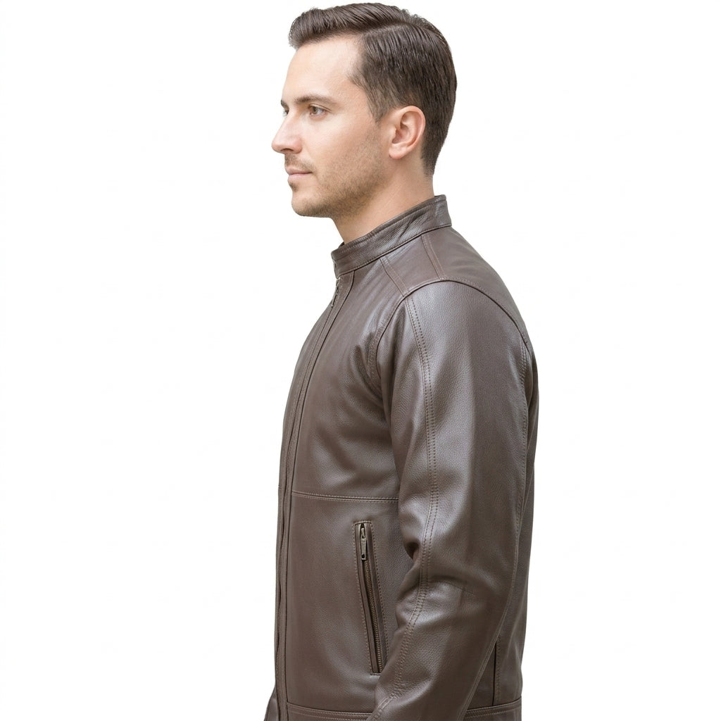 Plain Leather Dark Brown Jacket
