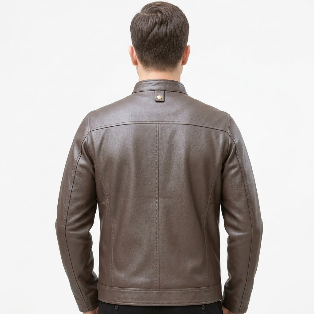 Plain Leather Dark Brown Jacket