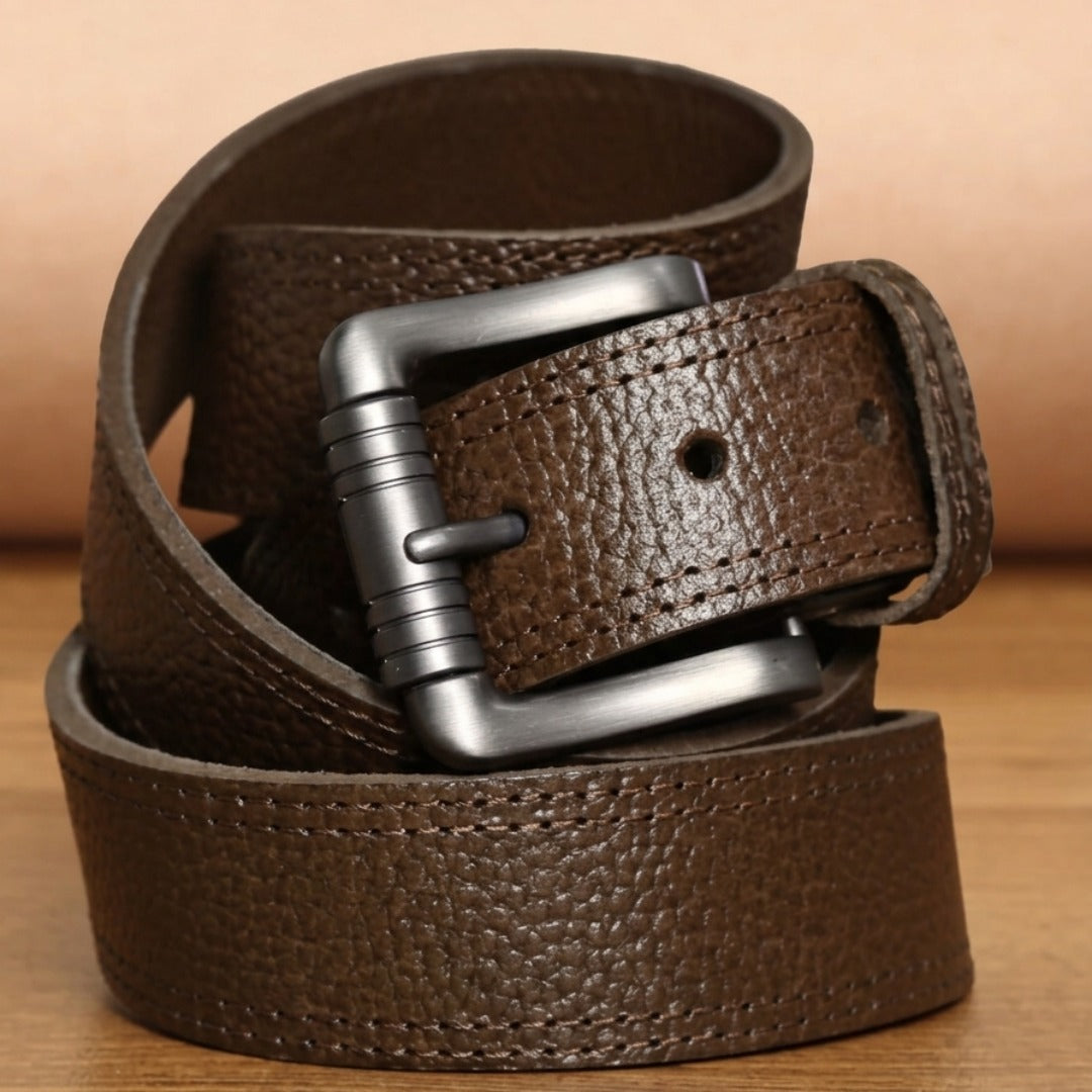Rustic Dark Brown Buffalo Leather Belt