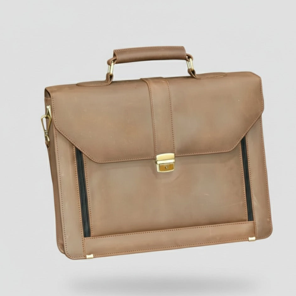 Shaded Brown Sheep Leather File Bag