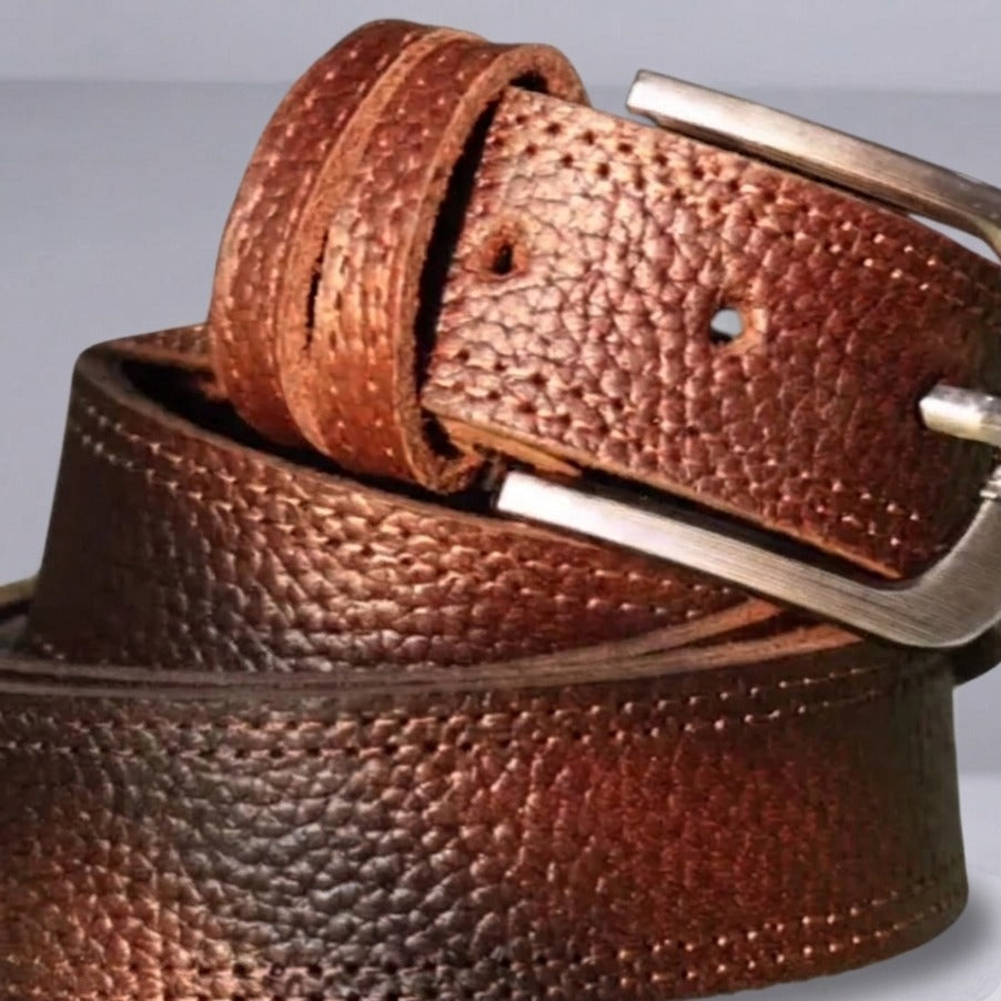 Slim Brown Dual Stitched Formal Belt