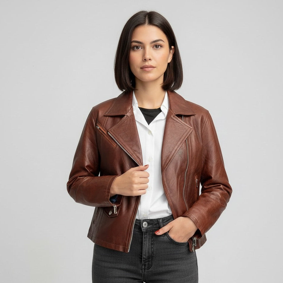 Terry Brown Cow Leather Biker