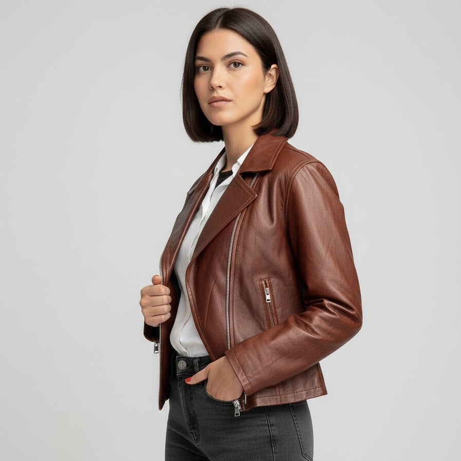 Terry Brown Cow Leather Biker