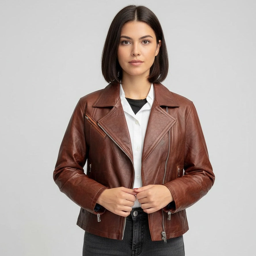 Terry Brown Cow Leather Biker