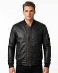 The Ace | Men's Black Leather Bomber Jacket