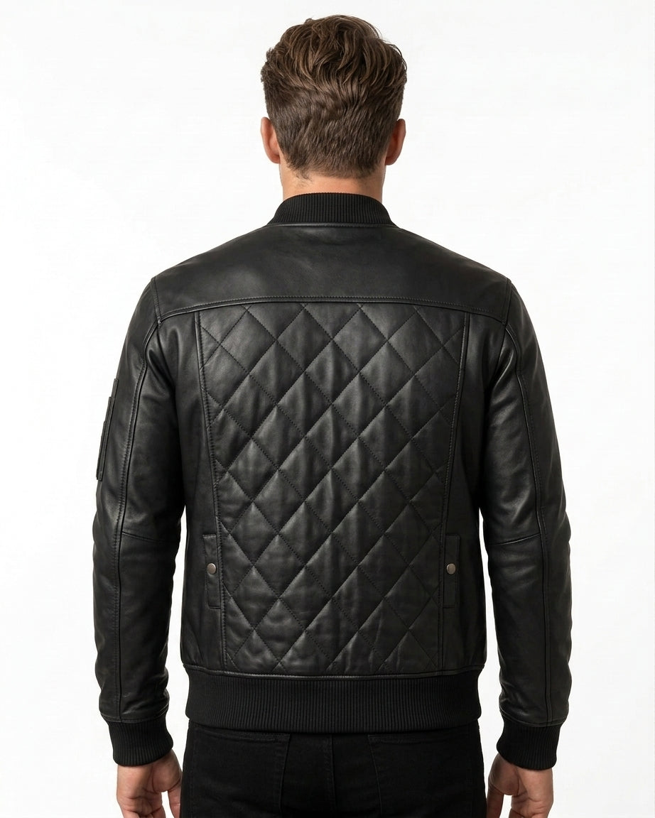 The Ace | Men's Black Leather Bomber Jacket