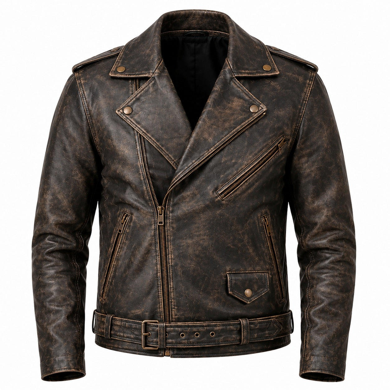 The Allaric Alley | Vintage Distressed Brown Leather Biker Jacket