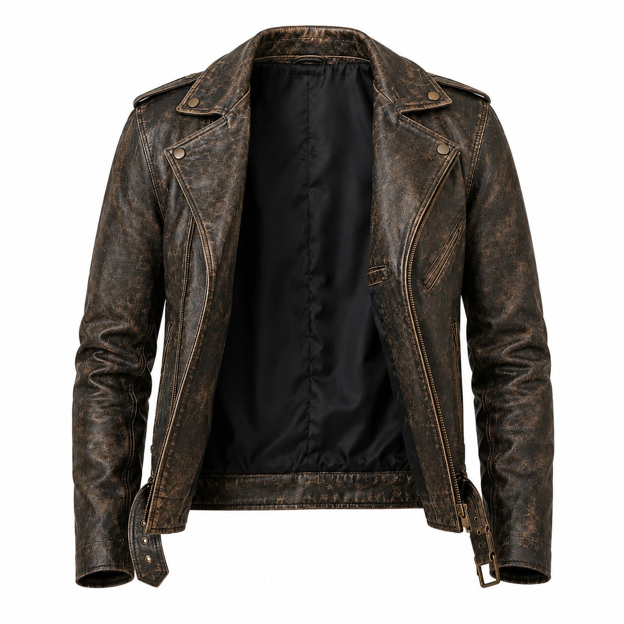 The Allaric Alley | Vintage Distressed Brown Leather Biker Jacket