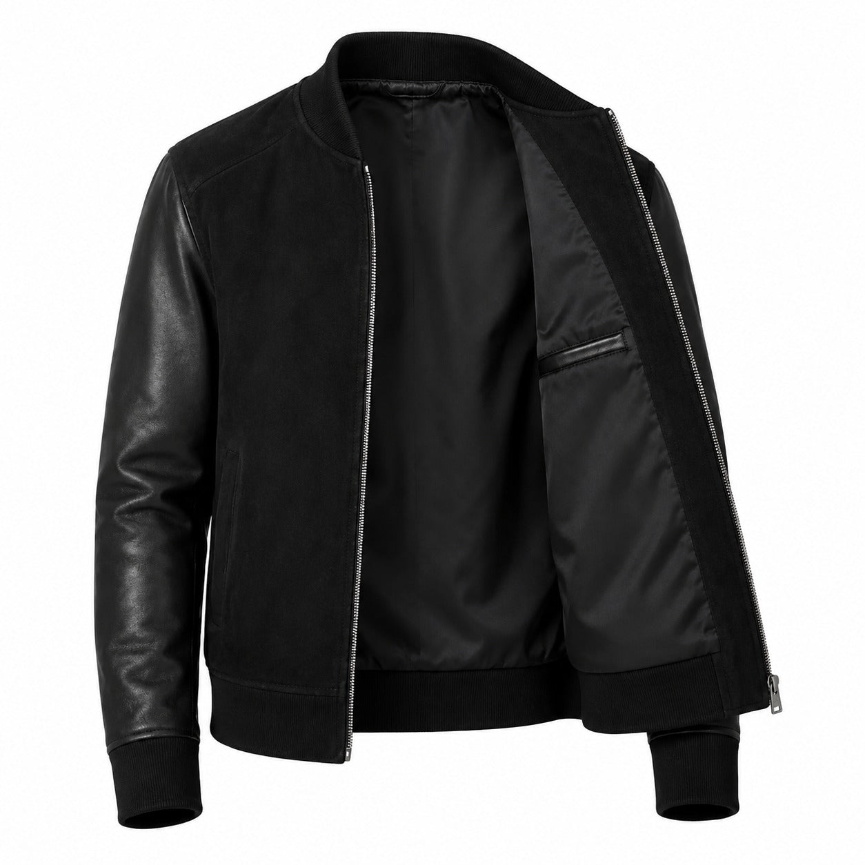 The Apex | Men's Black Plain Suede Hybrid Bomber Jacket