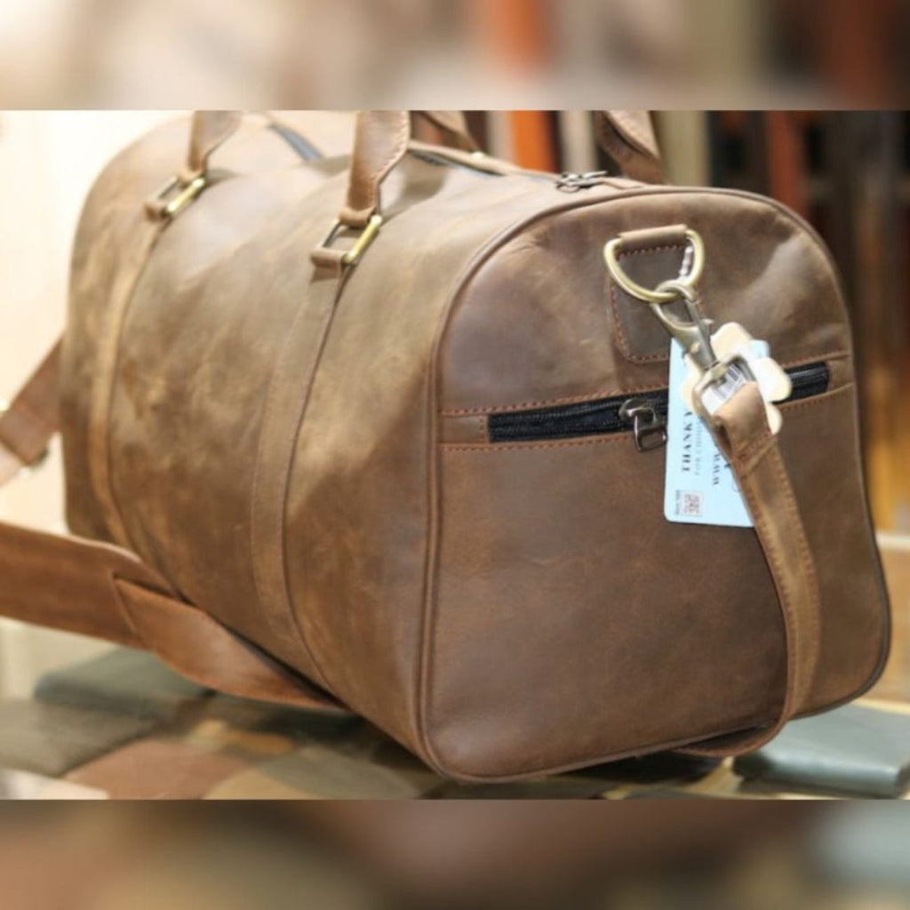 Vintage Brown Crazy Horse Leather Duffle Bag