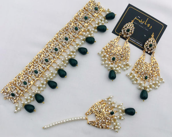 Hyderabadi Choker Set-11 (Green) Rawayat