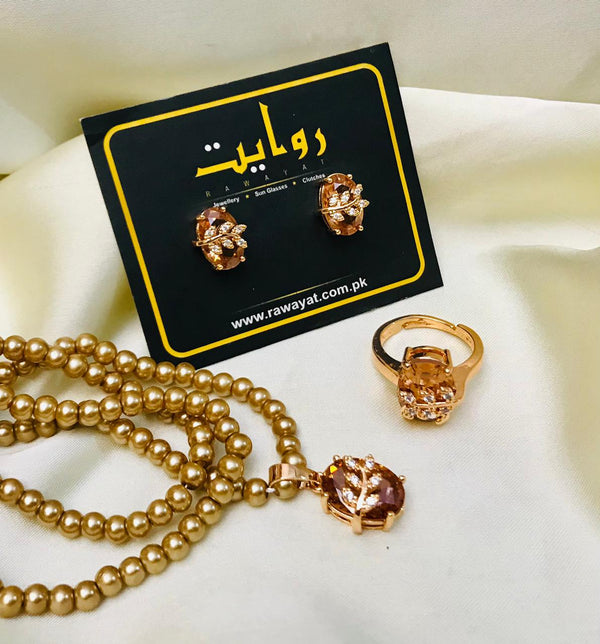 Zircon Mala Set-02 (Golden) Rawayat