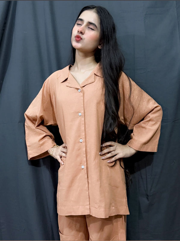 Solid Peach Cotton Co-Ord Set