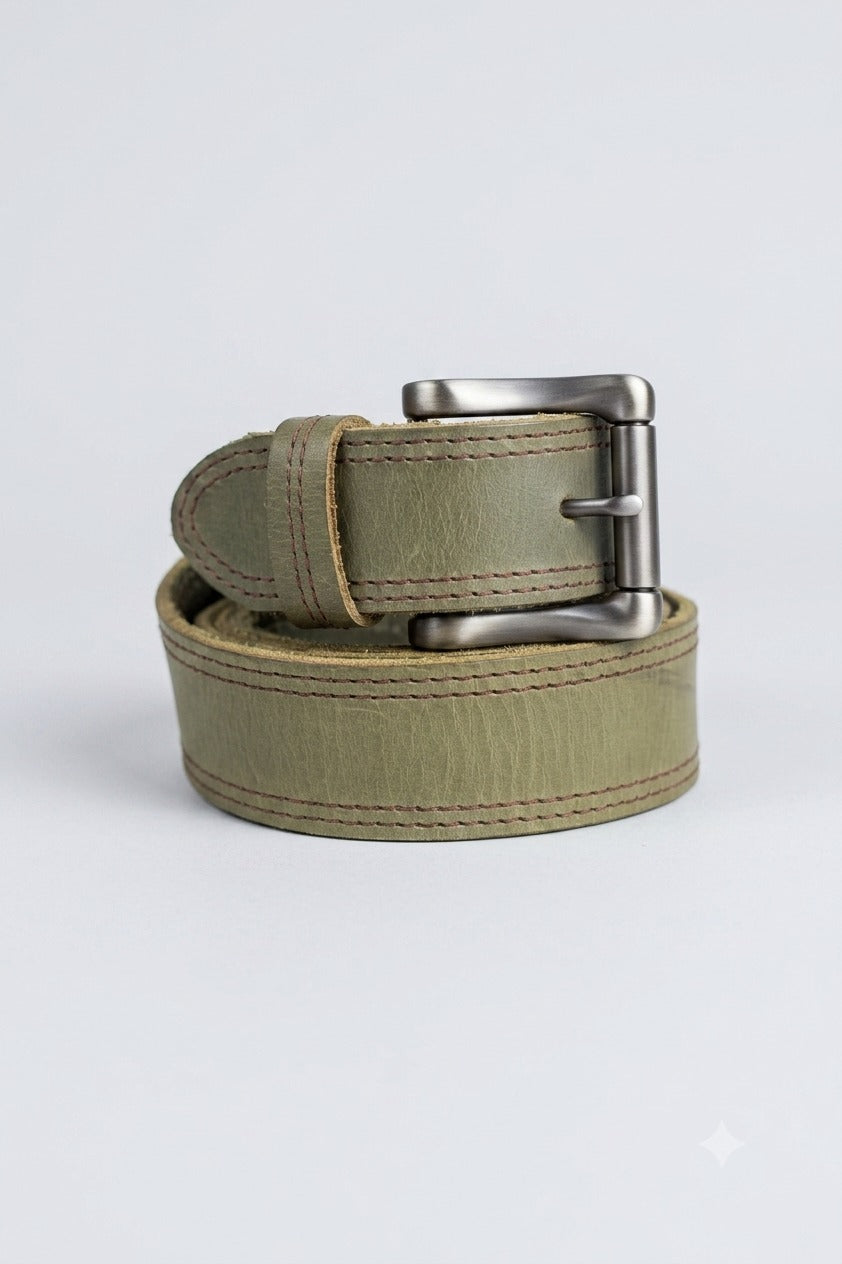 Classic Olive Green Leather Belt – 1.5 Inches