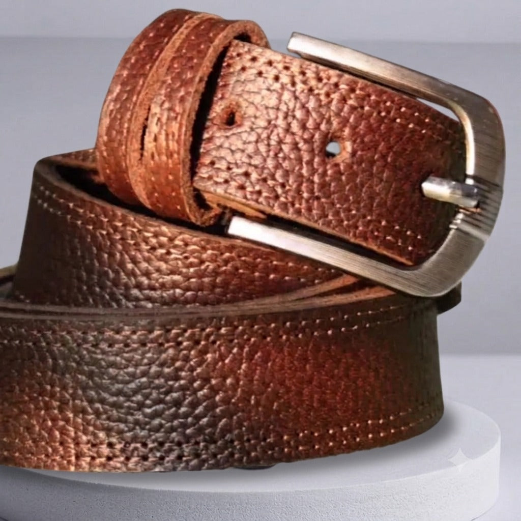 Slim Brown Dual Stitched Formal Belt
