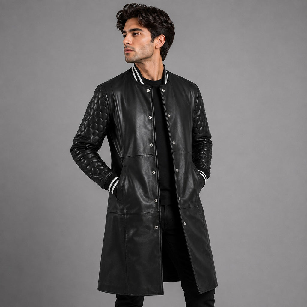 Black Leather Varsity Coat