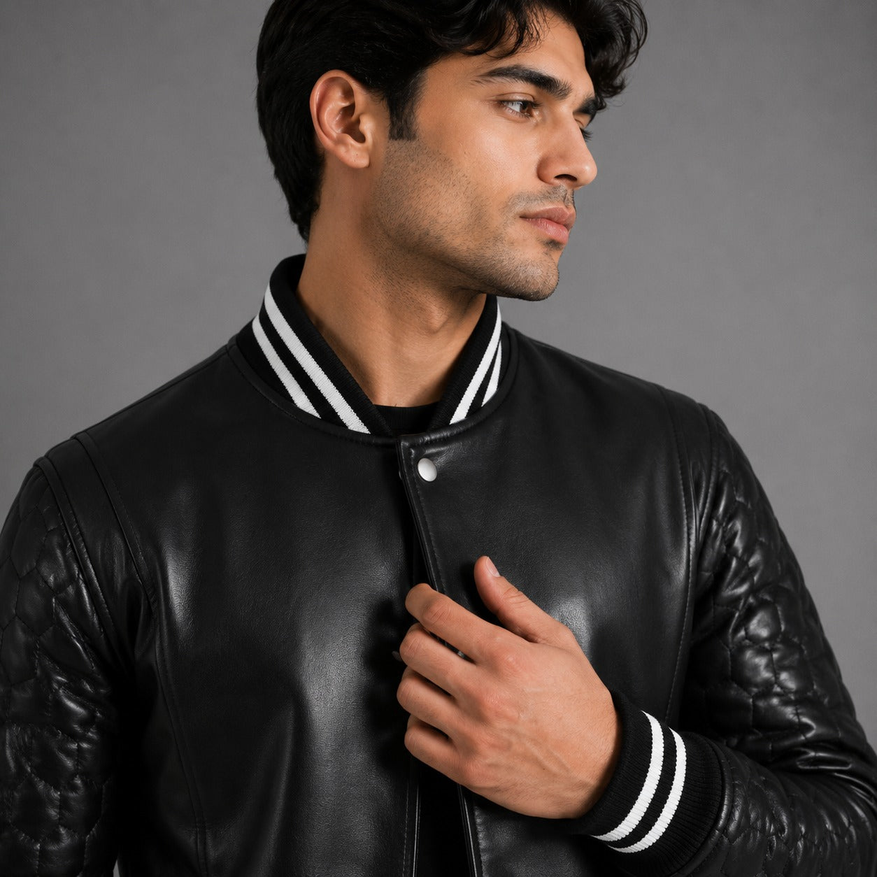 Black Leather Varsity Coat