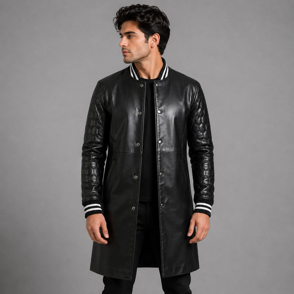 Black Leather Varsity Coat