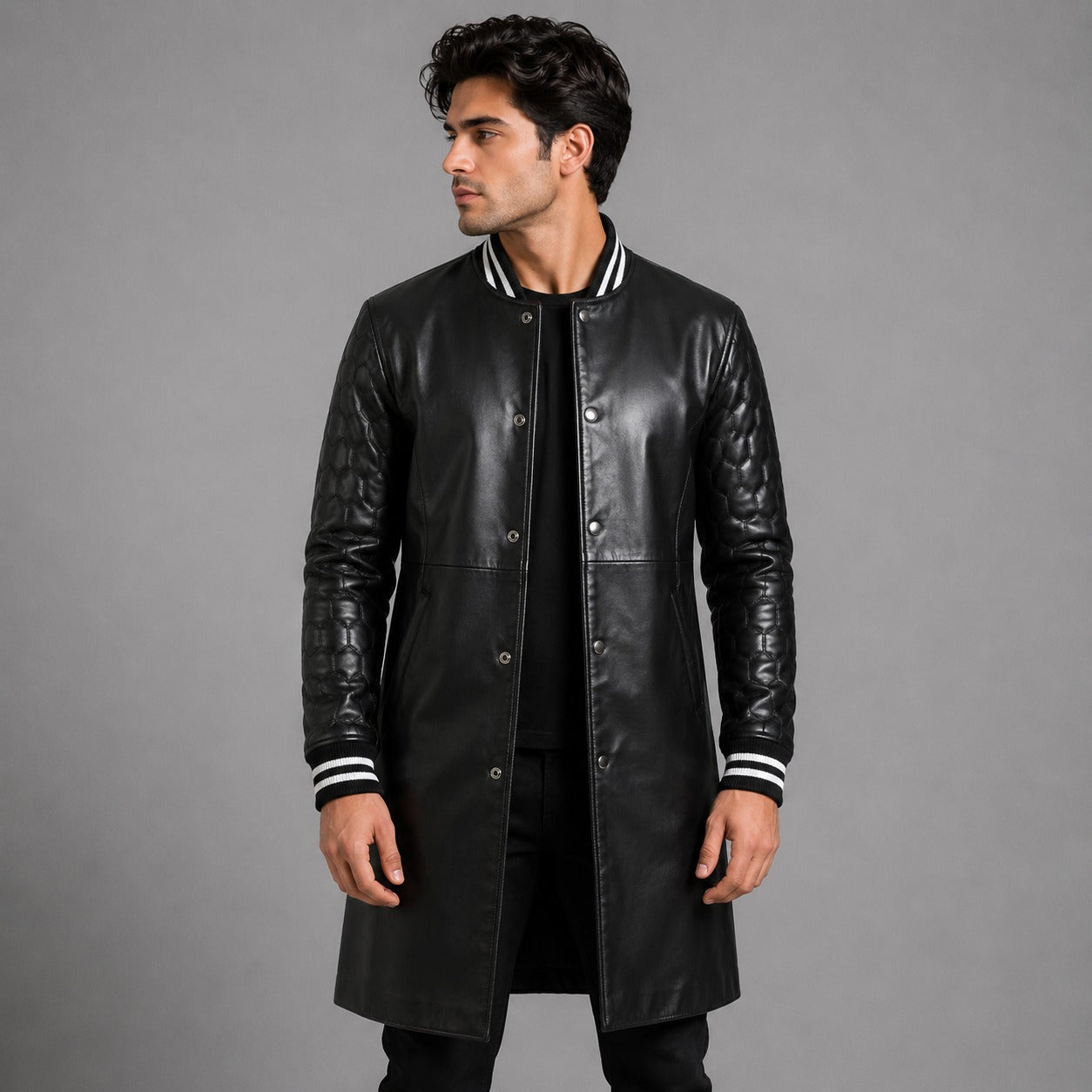 Black Leather Varsity Coat