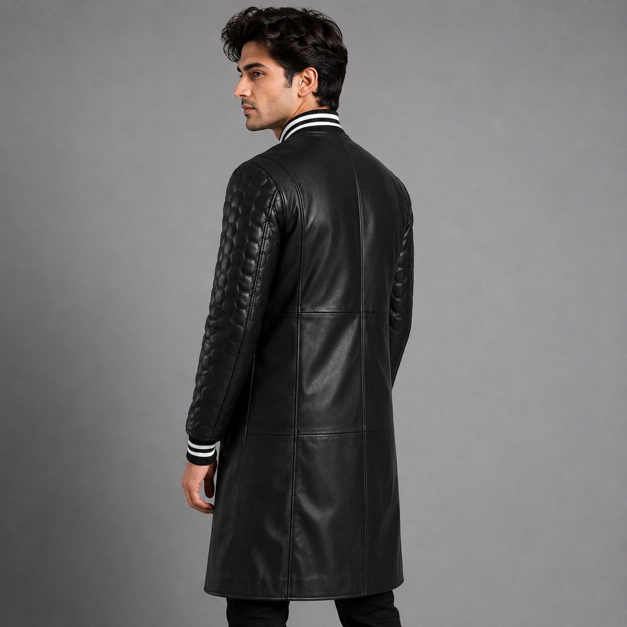 Black Leather Varsity Coat