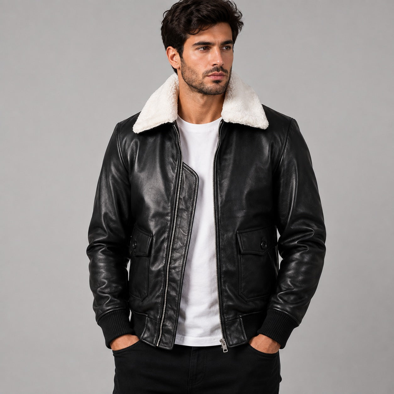 Collar Fur Leather Jacket