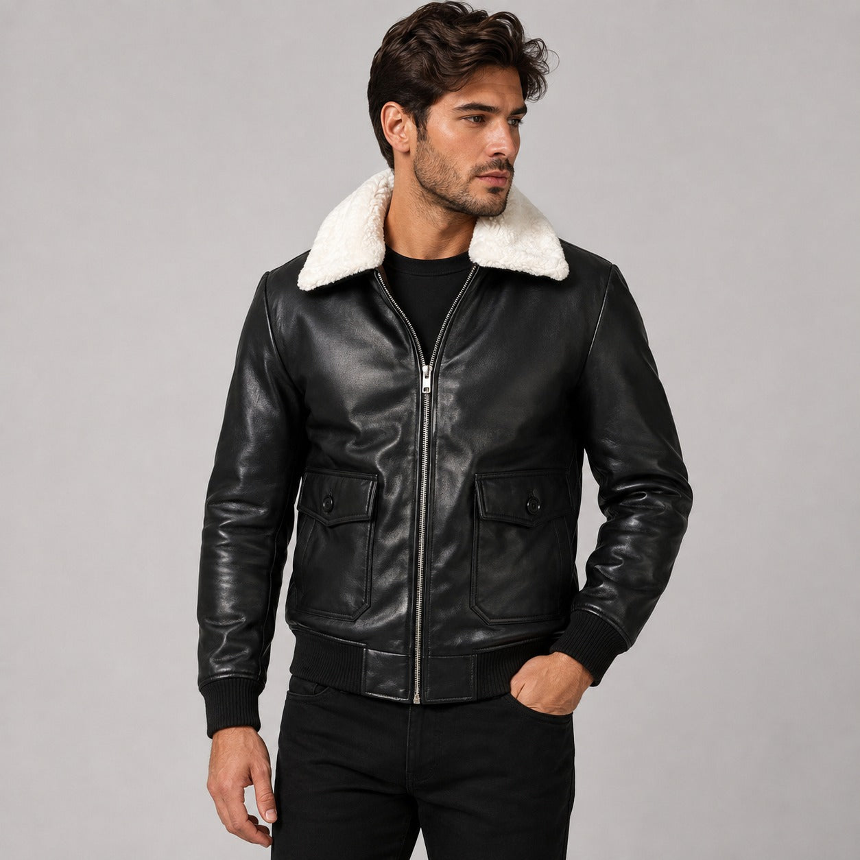 Collar Fur Leather Jacket