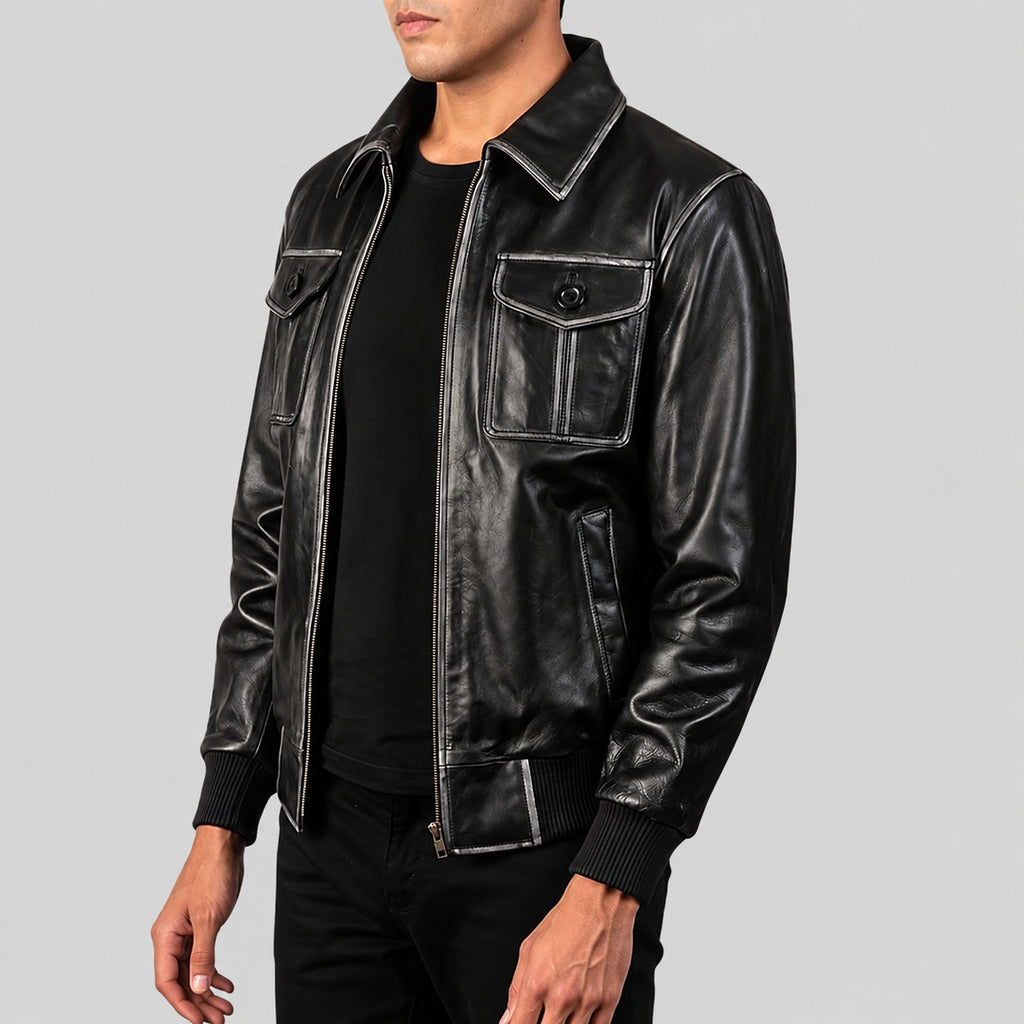 Aaron Leather Bomber Jacket