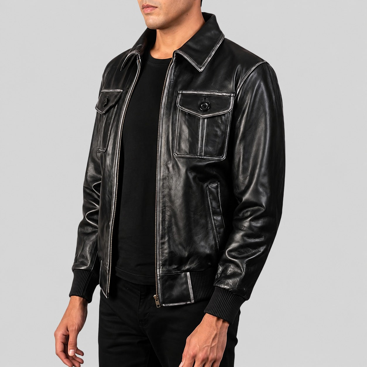 Aaron Leather Bomber Jacket