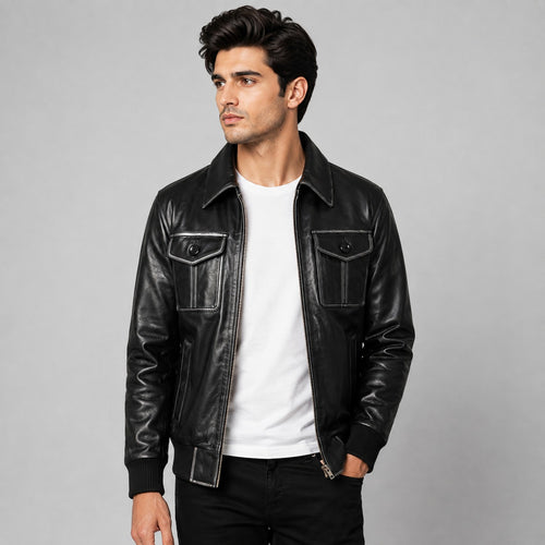 Aaron Leather Bomber Jacket
