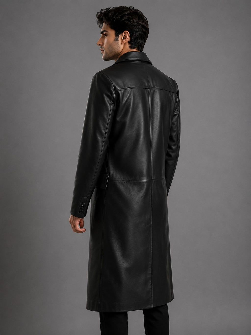 Black Leather Double Breasted Coat