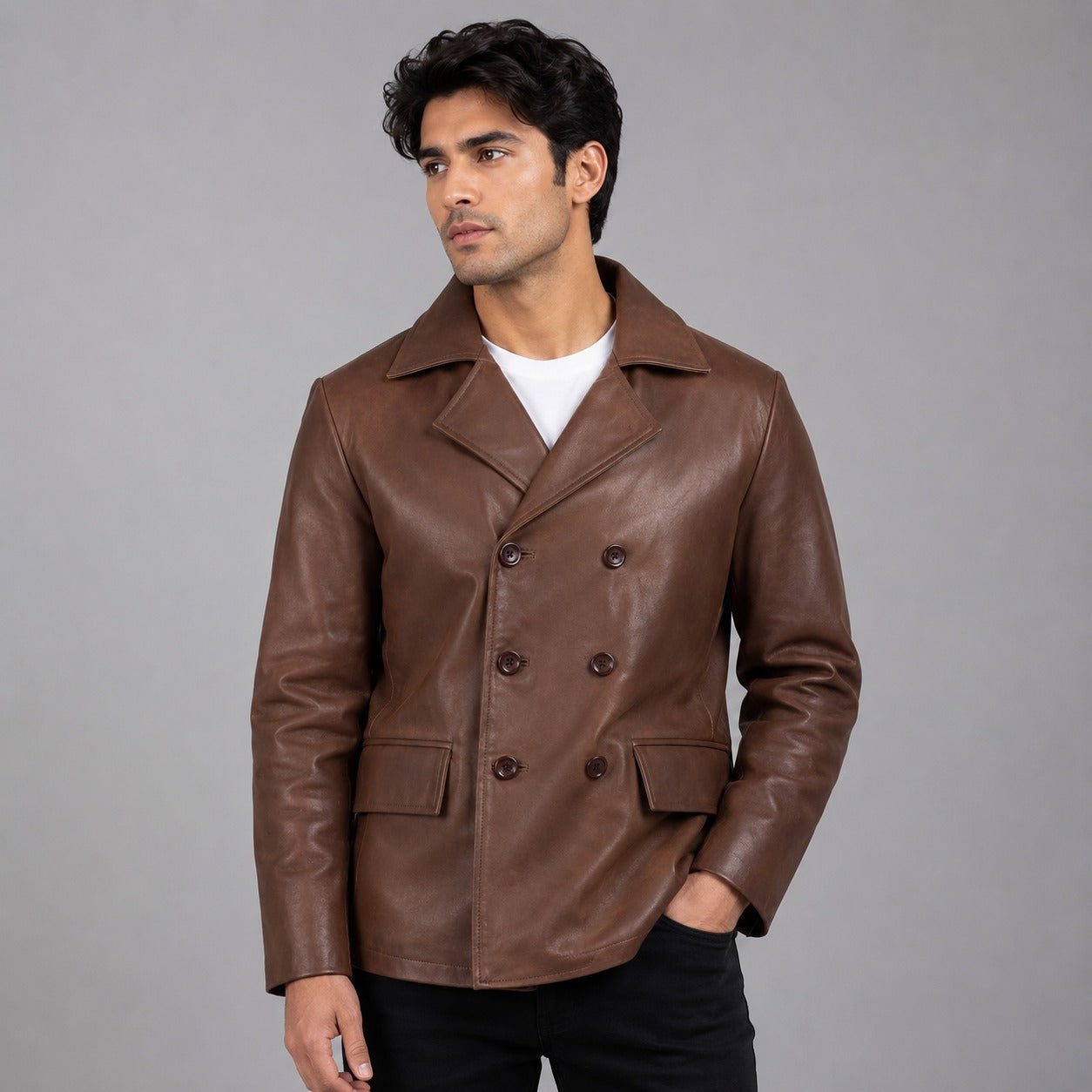Leather Naval Peacoat